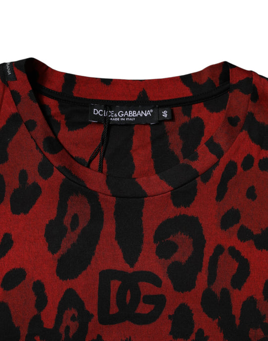 Dolce & Gabbana Red Leopard Cotton Short Sleeves T-shirt