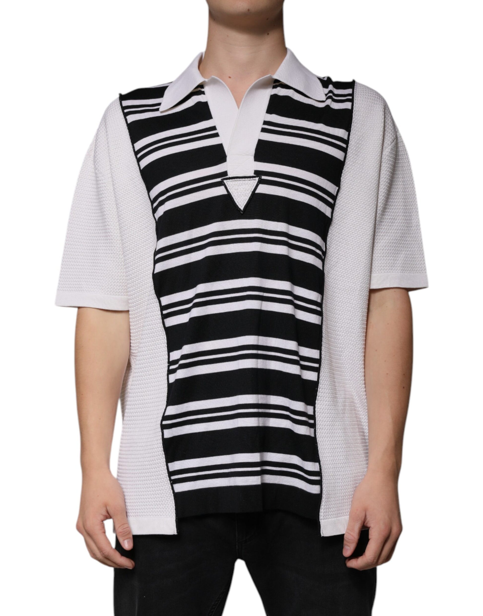 Dolce & Gabbana Black White Stripes Collared Polo T-shirt - ACCEXO