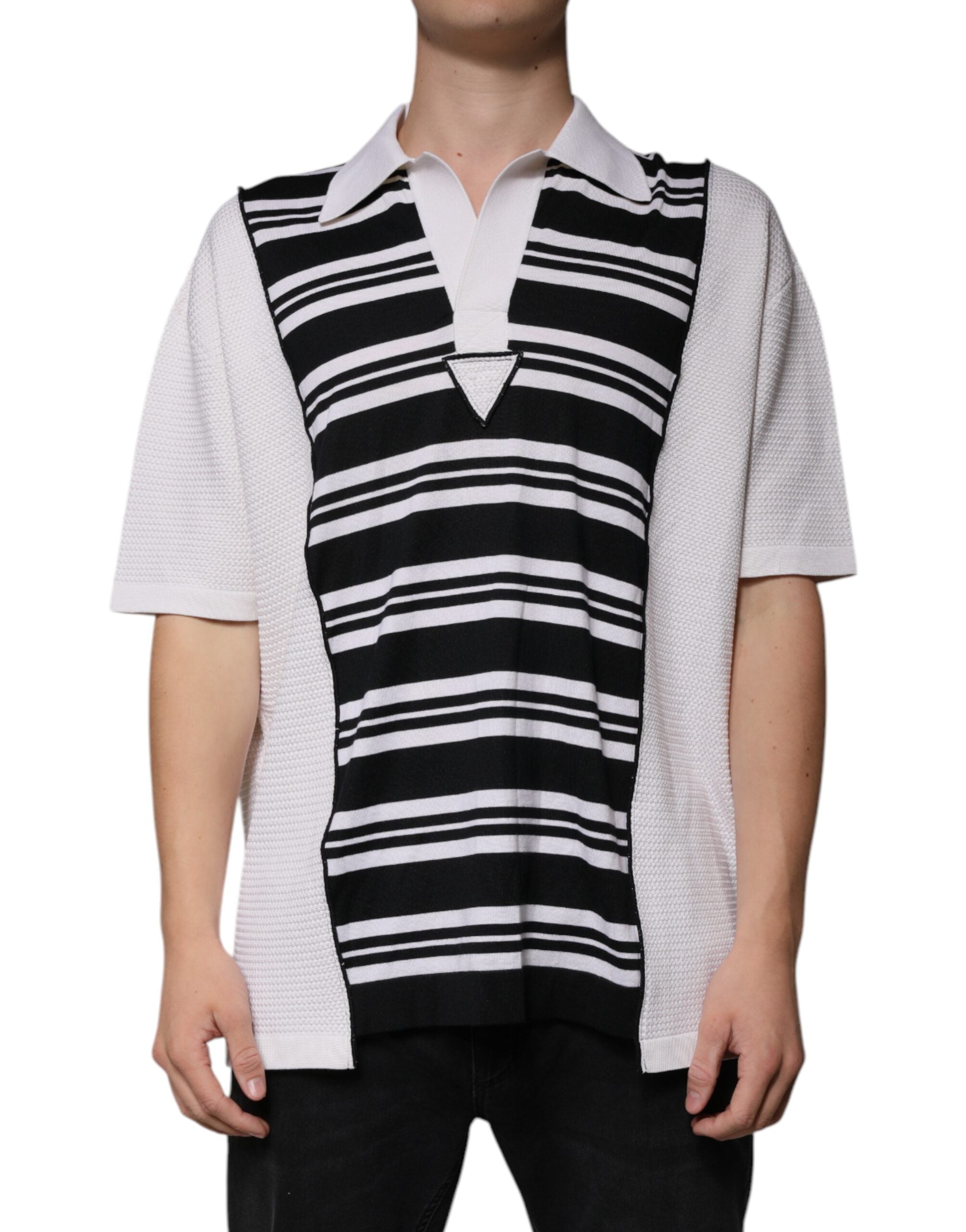 Dolce & Gabbana Black White Stripes Collared Polo T-shirt - ACCEXO