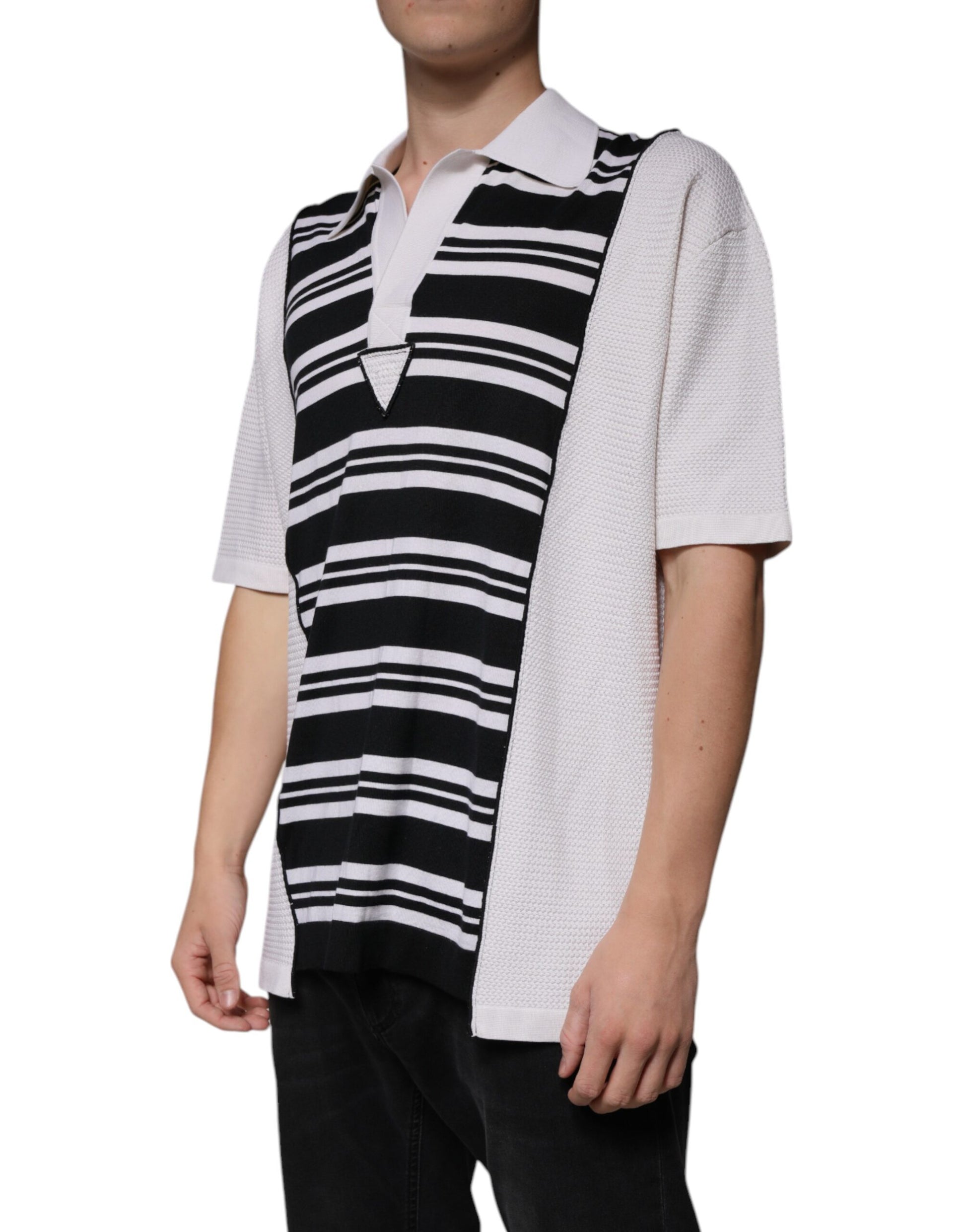 Dolce & Gabbana Black White Stripes Collared Polo T-shirt - ACCEXO