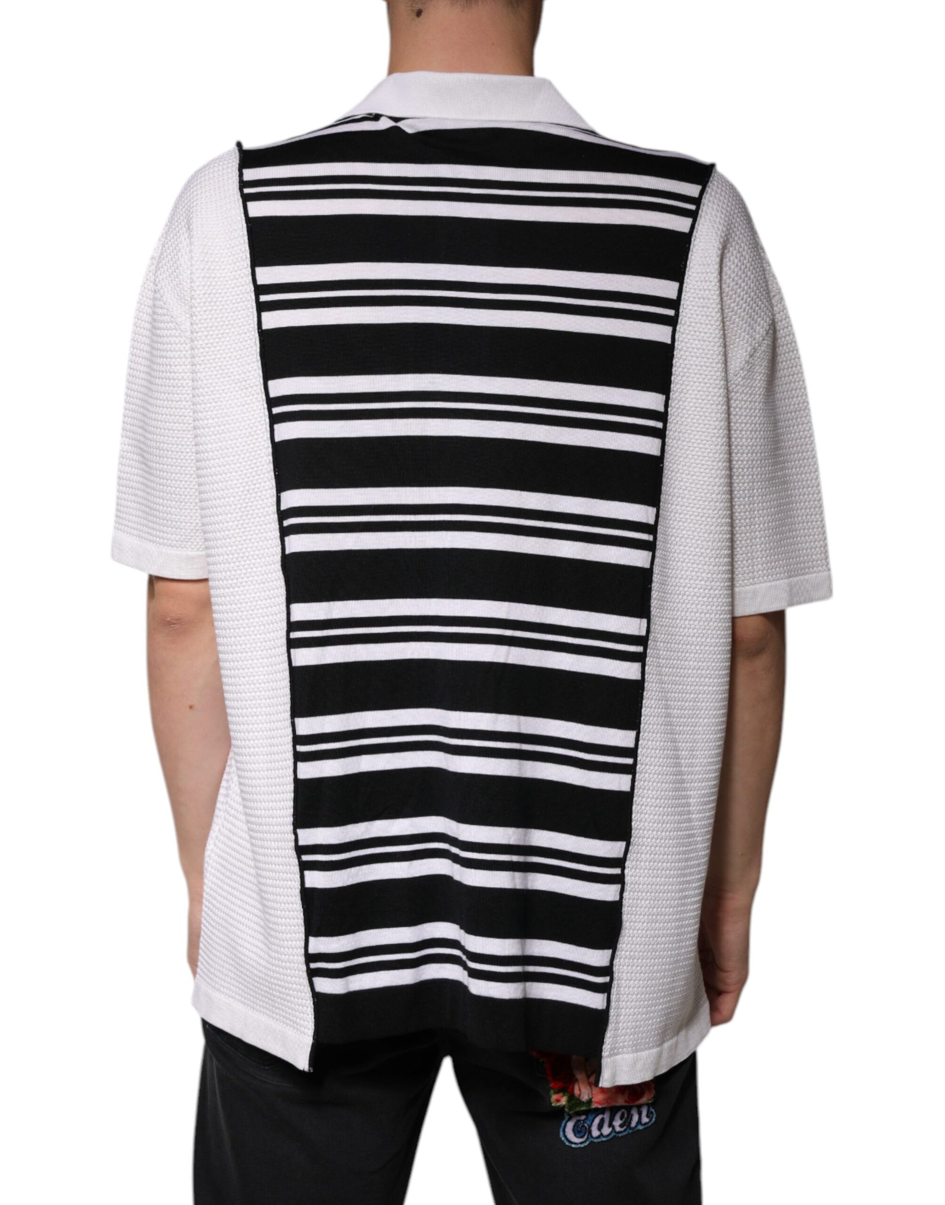 Dolce & Gabbana Black White Stripes Collared Polo T-shirt - ACCEXO