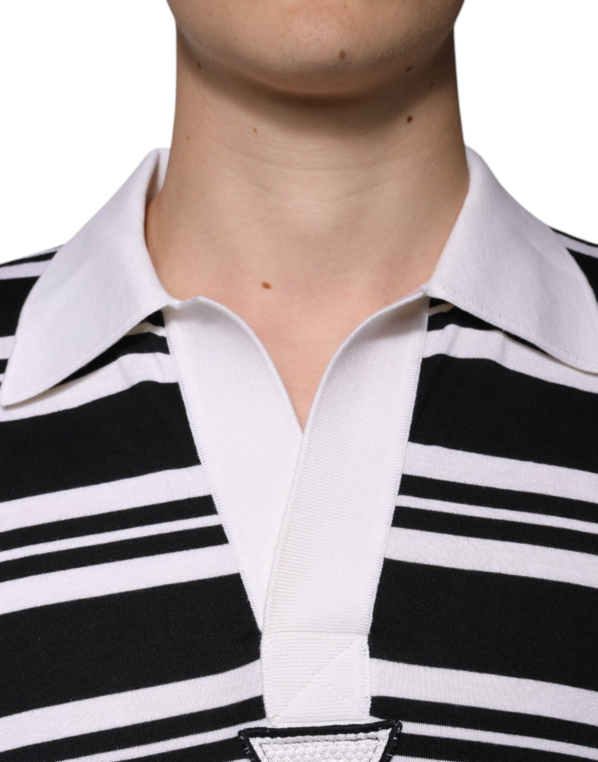 Dolce & Gabbana Black White Stripes Collared Polo T-shirt - ACCEXO