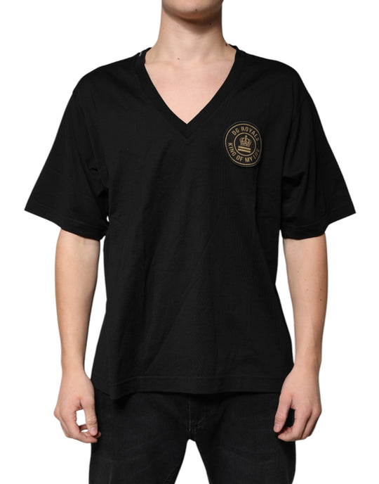 Dolce & Gabbana Black Cotton Logo Vneck Short Sleeve T-shirt