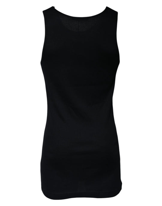 Dolce & Gabbana Black Cotton Sleeveless Round Neck Tank T-shirt