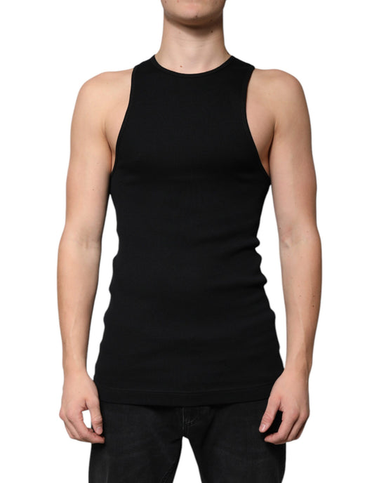 Dolce & Gabbana Black Cotton Sleeveless Round Neck Tank T-shirt