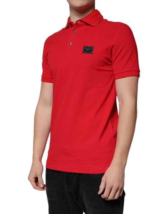 Dolce & Gabbana Red Logo Collared Short Sleeves Polo T-shirt