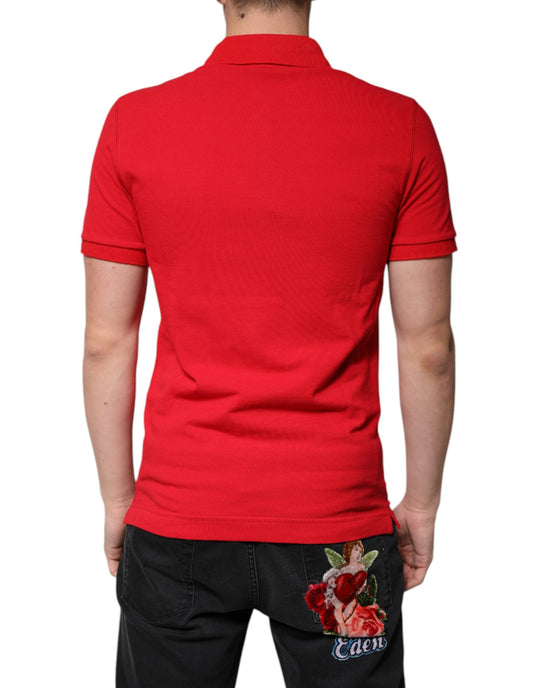 Dolce & Gabbana Red Logo Collared Short Sleeves Polo T-shirt