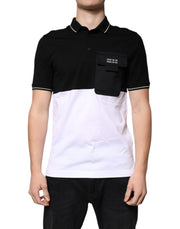 Dolce & Gabbana Black White Cotton Short Sleeves Polo T-shirt - ACCEXO