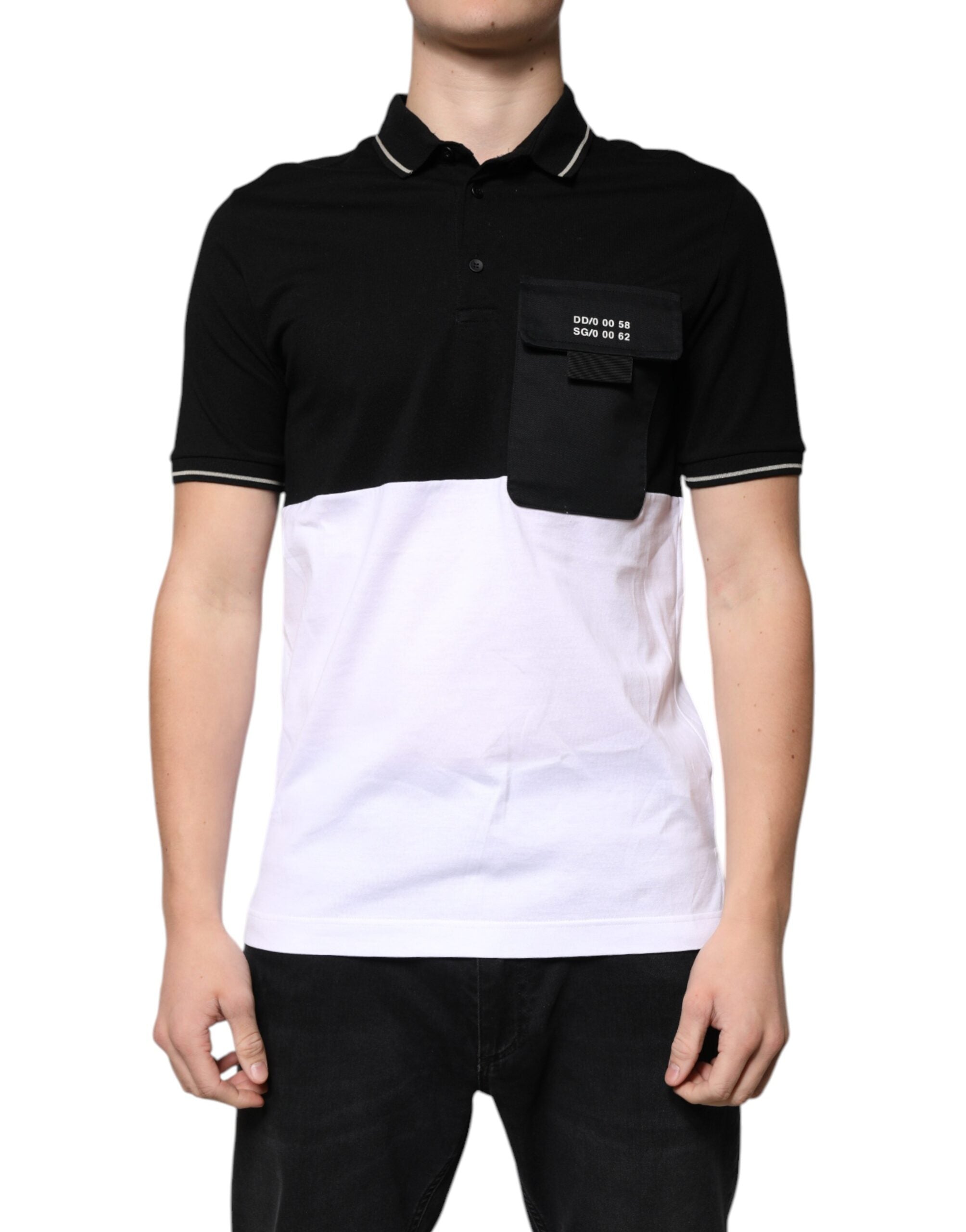 Dolce & Gabbana Black White Cotton Short Sleeves Polo T-shirt - ACCEXO