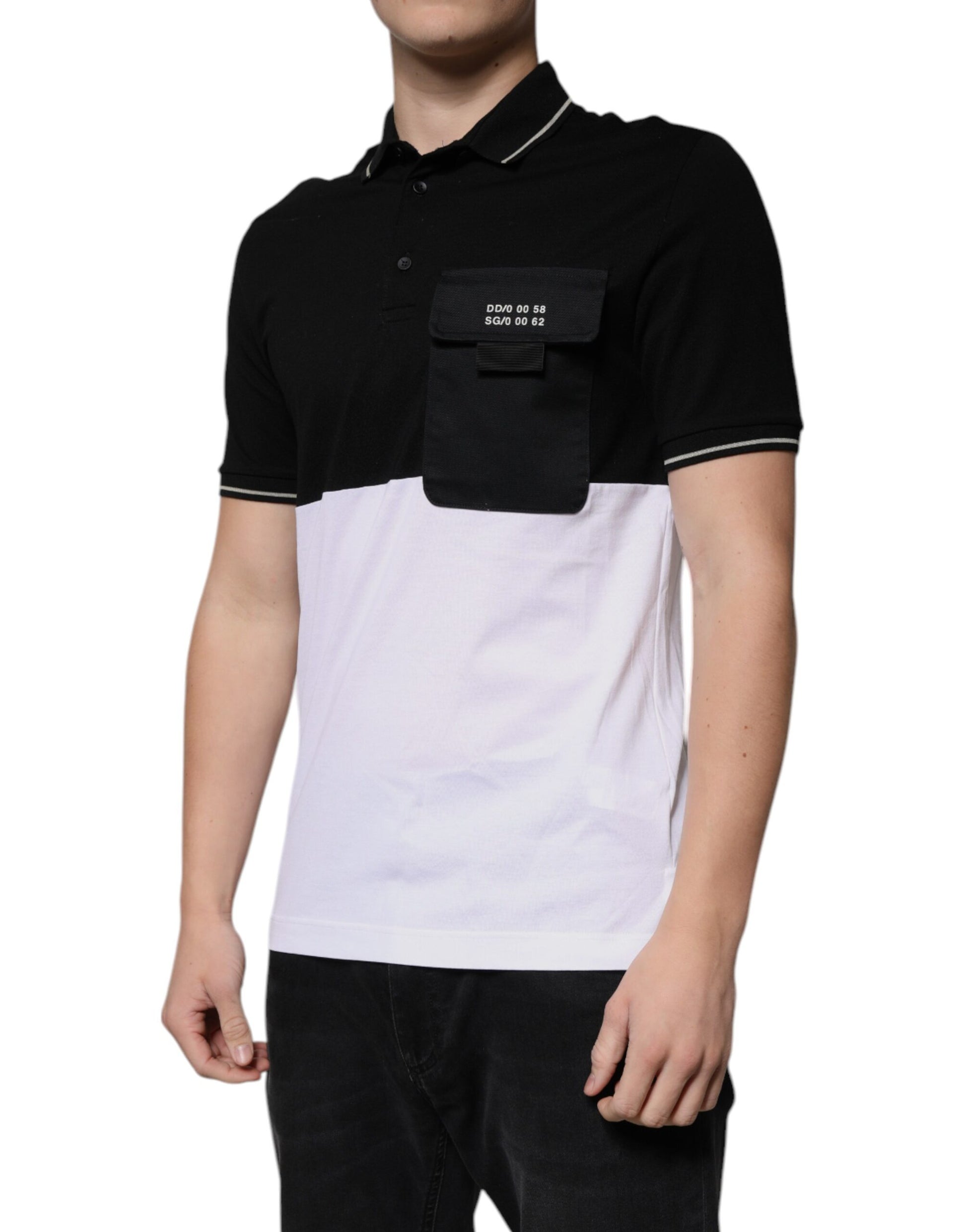 Dolce & Gabbana Black White Cotton Short Sleeves Polo T-shirt - ACCEXO