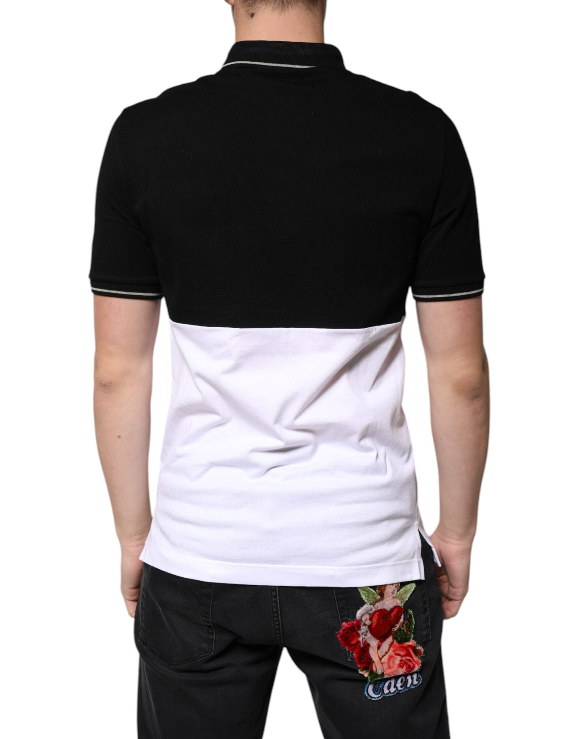 Dolce & Gabbana Black White Cotton Short Sleeves Polo T-shirt - ACCEXO