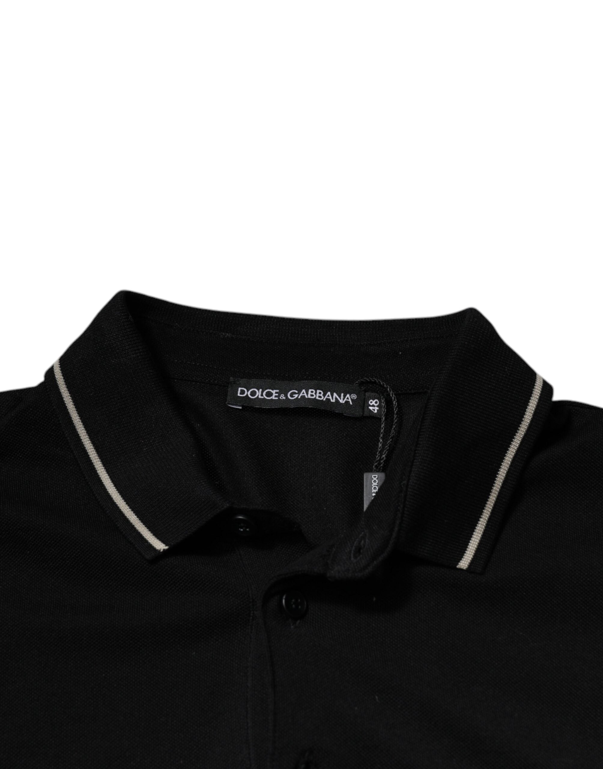 Dolce & Gabbana Black White Cotton Short Sleeves Polo T-shirt - ACCEXO
