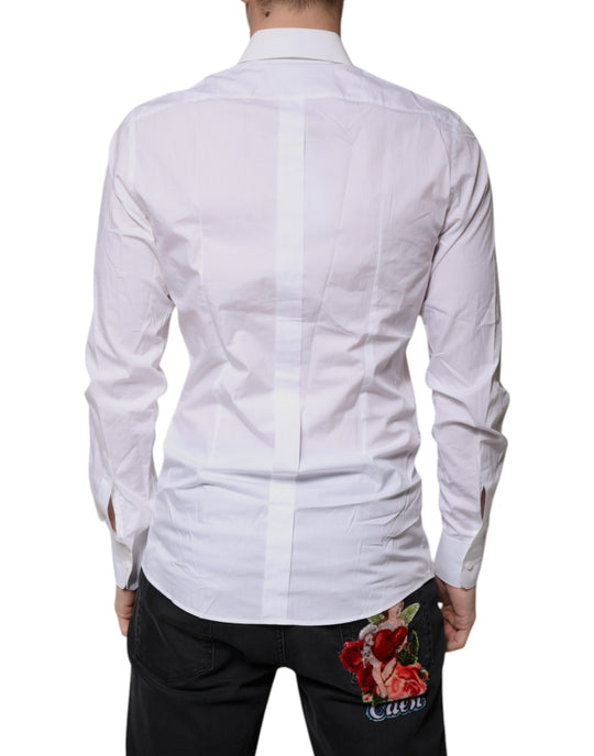 Dolce & Gabbana White Cotton Long Sleeves GOLD Dress Shirt