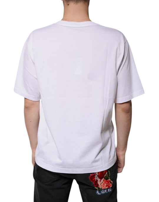 Dolce & Gabbana White Cotton V-neck Short Sleeves T-shirt