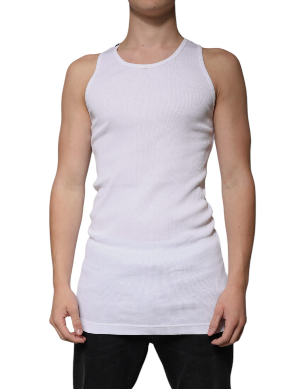 Dolce & Gabbana White Cotton Sleeveless Round Neck Tank T-shirt