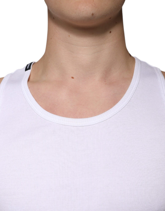 Dolce & Gabbana White Cotton Sleeveless Round Neck Tank T-shirt