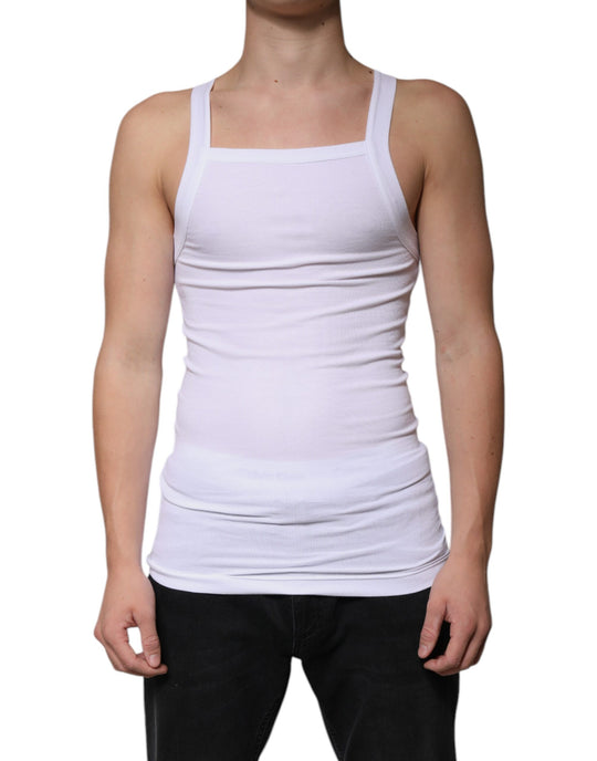 Dolce & Gabbana White Cotton Sleeveless Square Neck Tank T-shirt