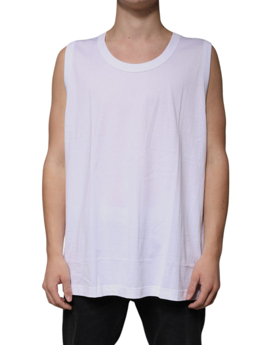 Dolce & Gabbana White Cotton Sleeveless Round Neck Tank T-shirt