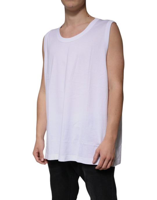 Dolce & Gabbana White Cotton Sleeveless Round Neck Tank T-shirt