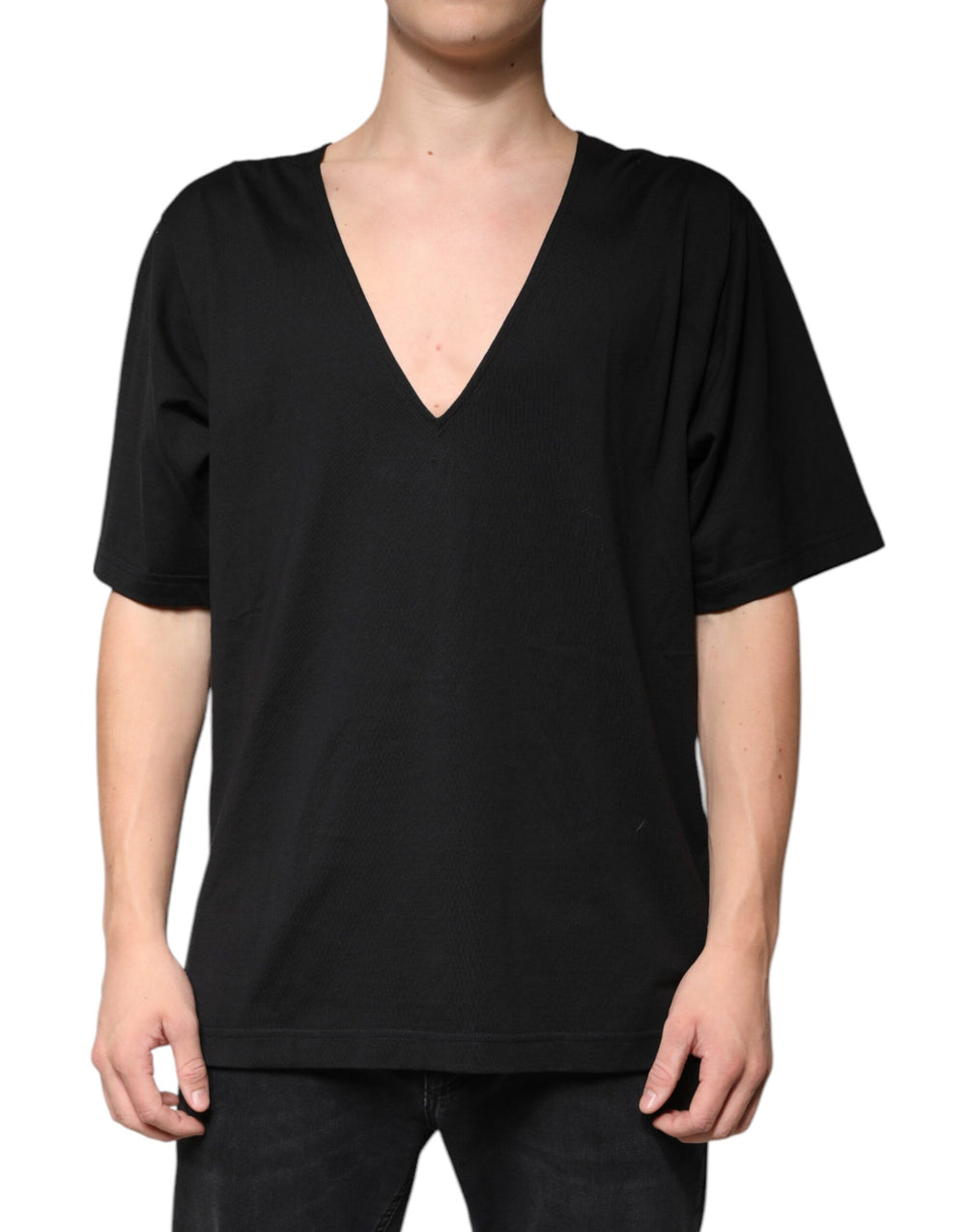 Dolce & Gabbana Black Cotton V-neck Short Sleeves T-shirt