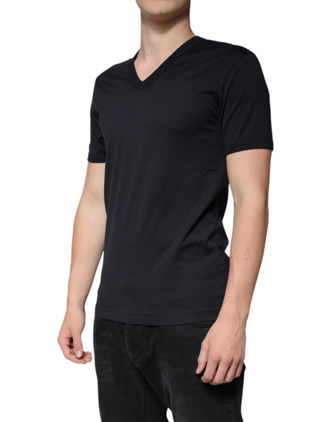 Dolce & Gabbana Black Cotton V-neck Short Sleeves T-shirt