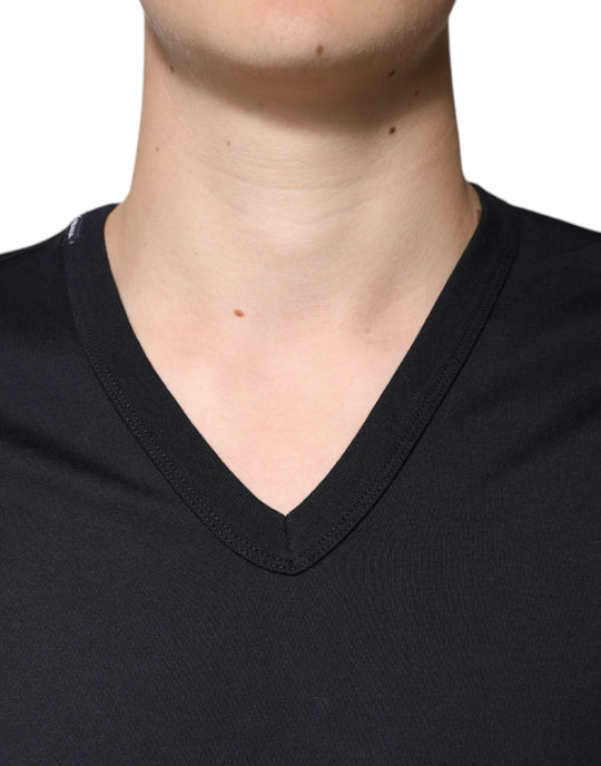 Dolce & Gabbana Black Cotton V-neck Short Sleeves T-shirt