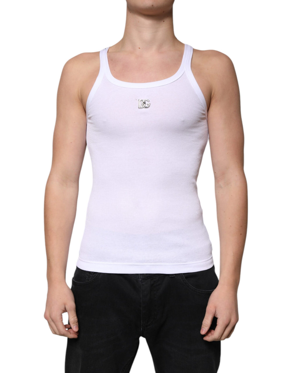 Dolce & Gabbana White Cotton DG Sleeveless Round Neck T-shirt