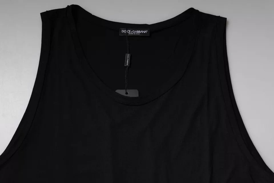 Dolce & Gabbana Black Cotton Sleeveless Round Neck Tank T-shirt