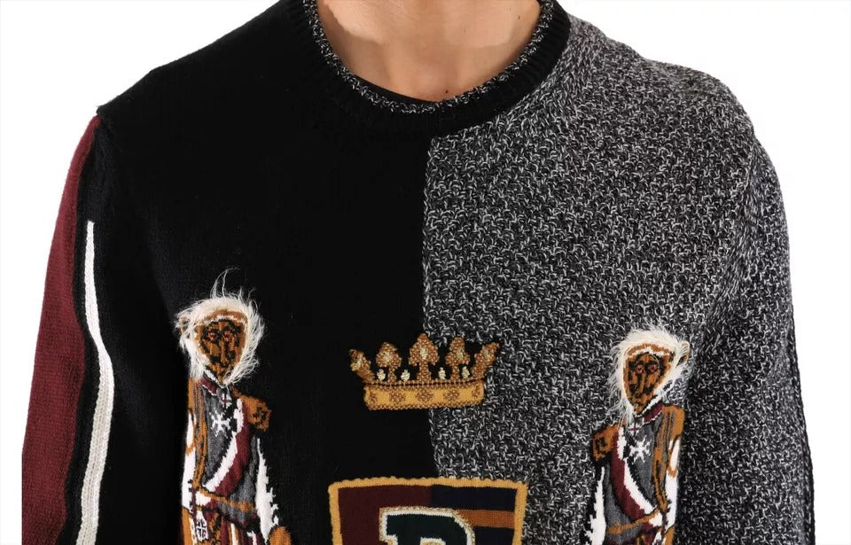 Dolce & Gabbana Multicolor KING Knight Monkey Knitted Cashmere Wool Sweater