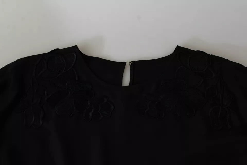 Dolce & Gabbana Black Floral Embroidered Blouse Silk Top