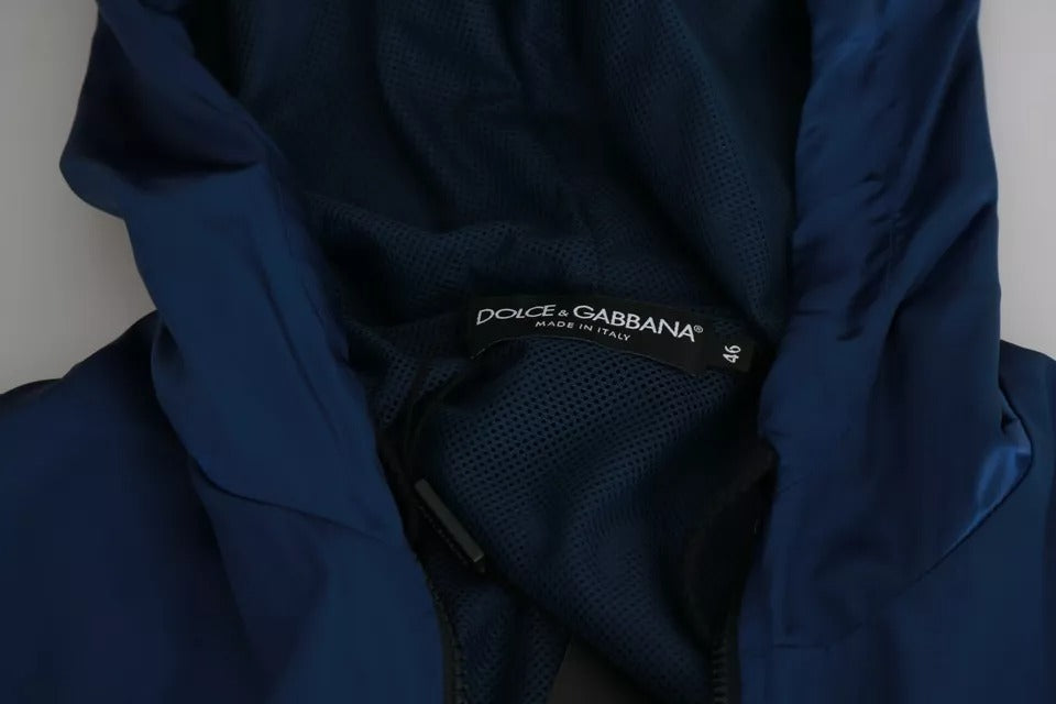 Dolce & Gabbana Blue Zipper Hooded DG Sport Sweater