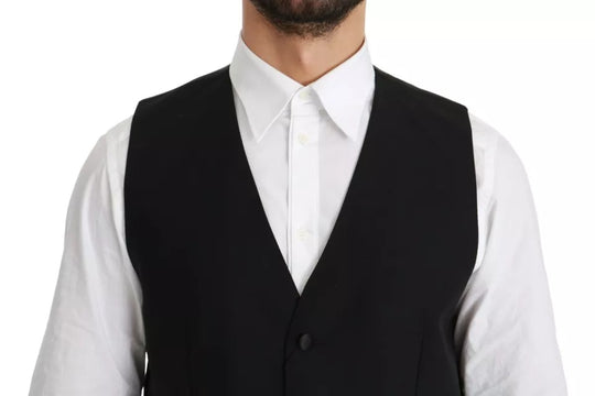 Dolce & Gabbana Black Virgin Wool Waistcoat Formal Vest