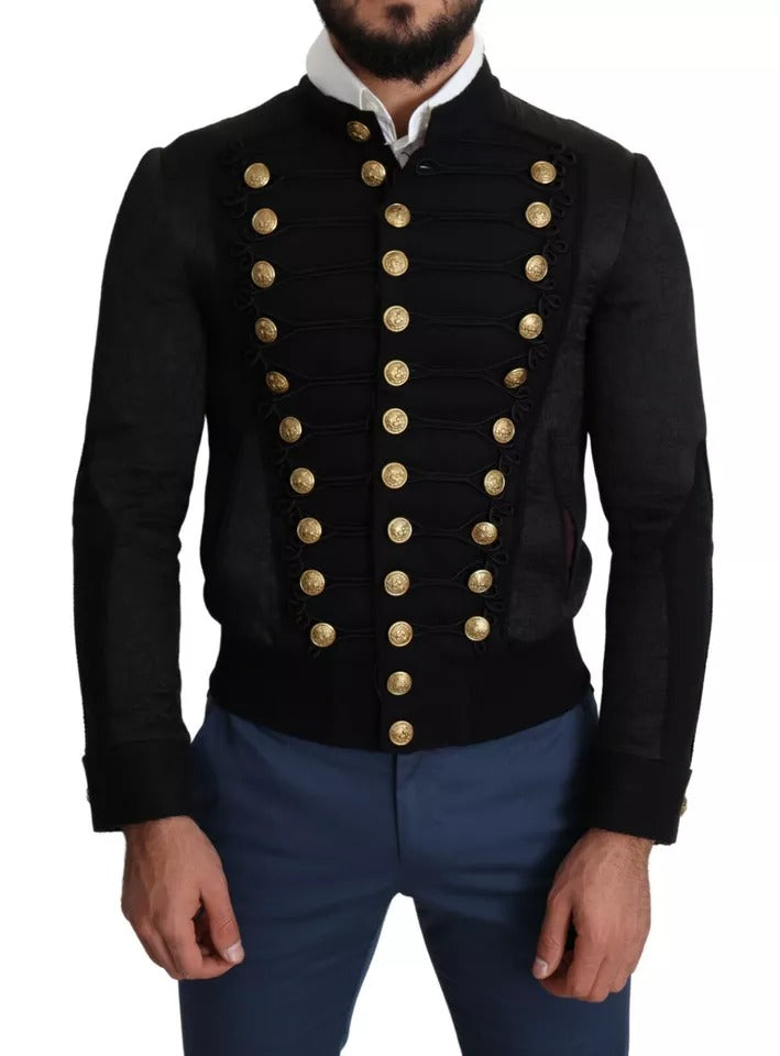 Dolce & Gabbana Black Button Embellished Military Jacket