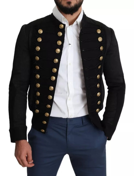 Dolce & Gabbana Black Button Embellished Military Jacket