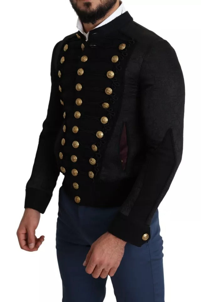 Dolce & Gabbana Black Button Embellished Military Jacket - ACCEXO