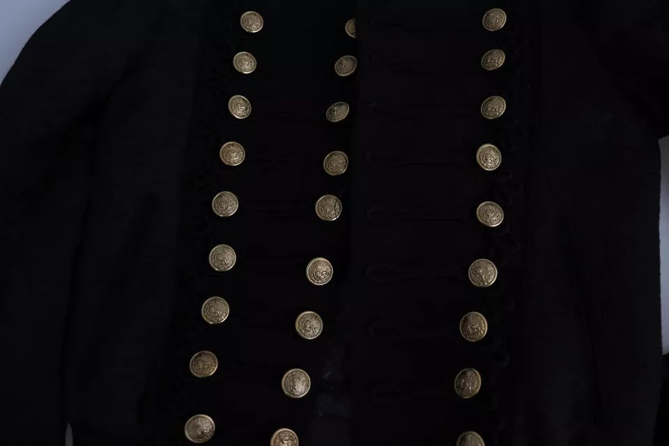 Dolce & Gabbana Black Button Embellished Military Jacket - ACCEXO