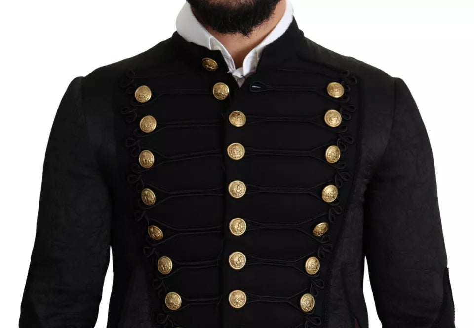 Dolce & Gabbana Black Button Embellished Military Jacket - ACCEXO