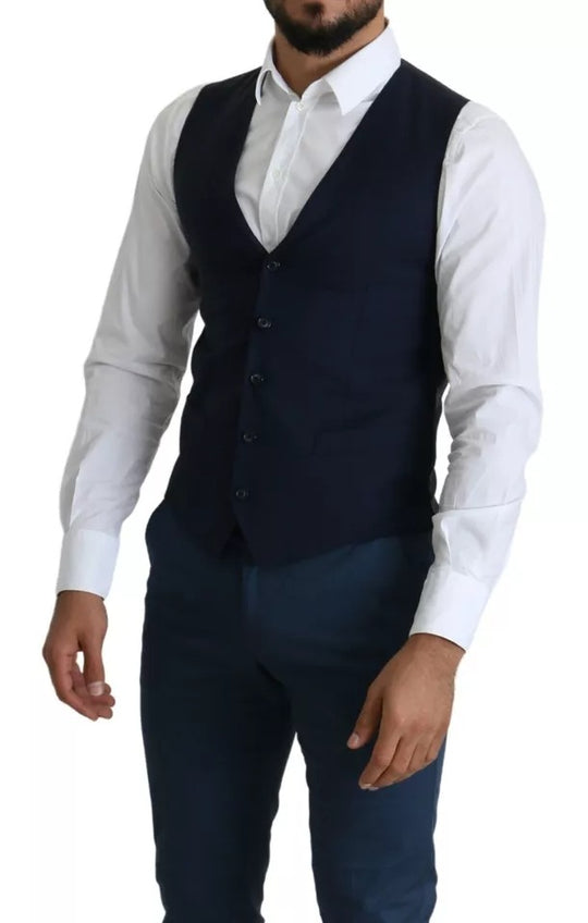 Dolce & Gabbana Navy Blue Men Formal Dress Waistcoat Vest