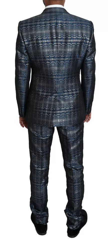 Dolce & Gabbana Blue Silver Shiny 2 Piece Slim GOLD Suit