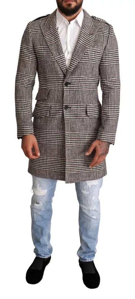 Dolce & Gabbana Gray Check Plaid Long Trench Coat Jacket - ACCEXO