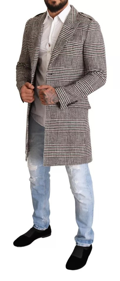 Dolce & Gabbana Gray Check Plaid Long Trench Coat Jacket - ACCEXO
