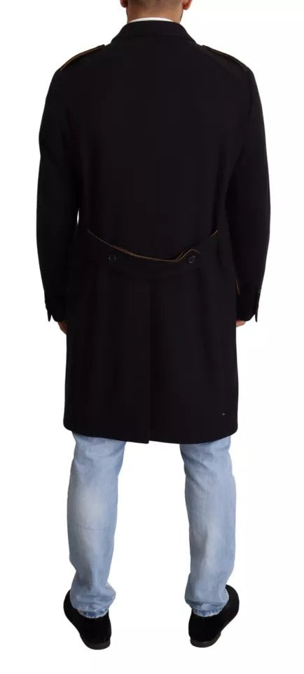 Dolce & Gabbana Blue Trench Coat Long Wool Stretch Jacket - ACCEXO