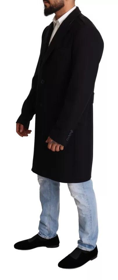 Dolce & Gabbana Blue Trench Coat Long Wool Stretch Jacket - ACCEXO