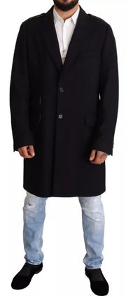 Dolce & Gabbana Blue Trench Coat Long Wool Stretch Jacket - ACCEXO