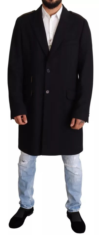 Dolce & Gabbana Blue Trench Coat Long Wool Stretch Jacket - ACCEXO