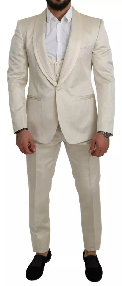 Dolce & Gabbana Beige Wool Crème 3 Piece SICILIA Shawl Suit