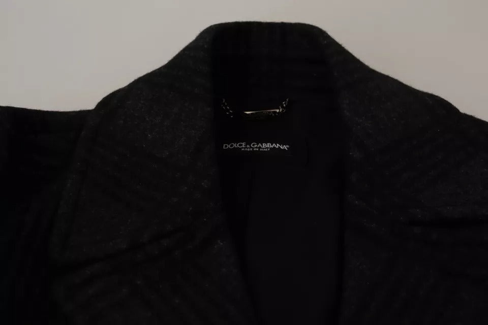 Dolce & Gabbana Black Trench Coat Check Wool Jacket - ACCEXO