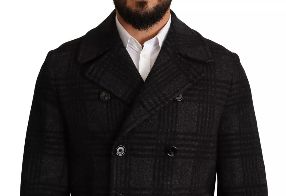 Dolce & Gabbana Black Trench Coat Check Wool Jacket - ACCEXO