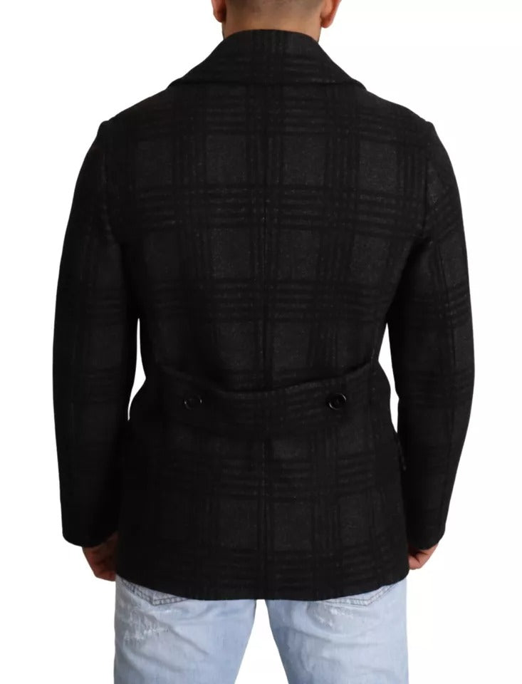 Dolce & Gabbana Black Trench Coat Check Wool Jacket