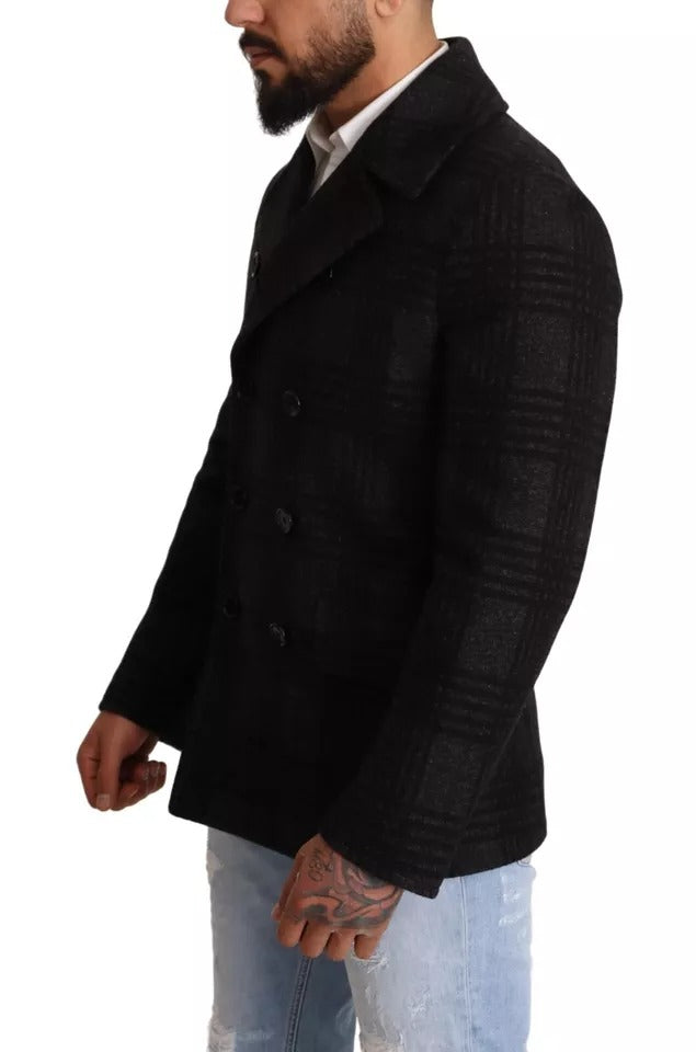 Dolce & Gabbana Black Trench Coat Check Wool Jacket - ACCEXO